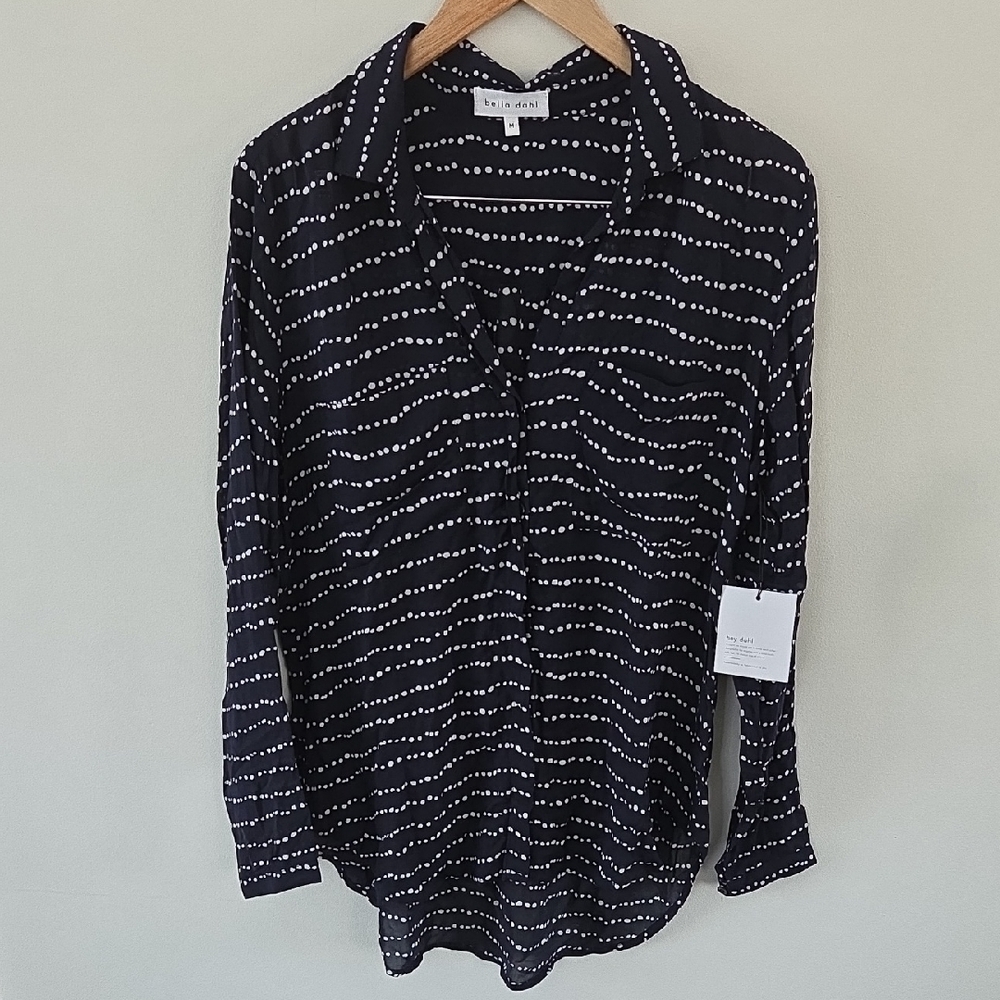 Bella Dahl Navy and White Wave Dot Button Down Shirt